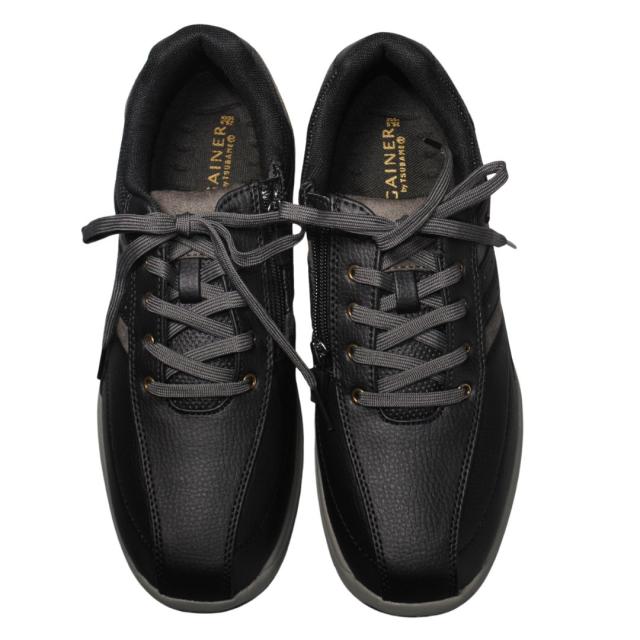 【靴のHOSHIKAWA】  『GAINER 0140』 24.5cm〜28cm メンズ スニーカー サイドファスナー ブラック コンフォート 吸湿 速乾 抗菌防臭加工 合成皮革 衝撃吸収 幅広