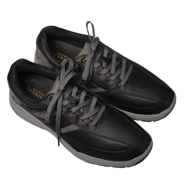 【靴のHOSHIKAWA】  『GAINER 0140』 24.5cm〜28cm メンズ スニーカー サイドファスナー ブラック コンフォート 吸湿 速乾 抗菌防臭加工 合成皮革 衝撃吸収 幅広