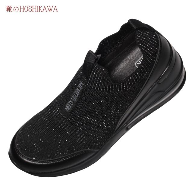 【靴のHOSHIKAWA】 『MK MICHEL KLEIN MK445』 エムケーミシェルクラン ブラック 厚底スニーカー ニット ウェッジソール 22.5cm〜24.5cm レディース カジュアル 秋冬の通販は