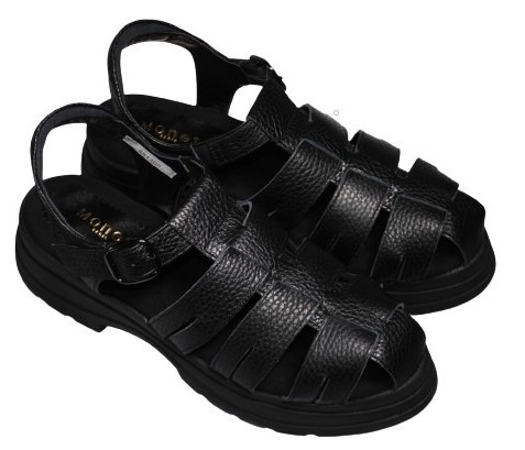 【靴のHOSHIKAWA】  『Monet 881309』 グルカサンダル モネ 21.5cm〜24.5cm EEEE レディース ブラック カジュアル オープントゥ 日本製 本革 春夏