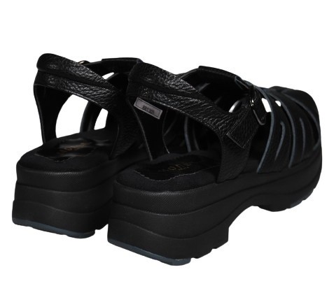 【靴のHOSHIKAWA】  『Monet 881309』 グルカサンダル モネ 21.5cm〜24.5cm EEEE レディース ブラック カジュアル オープントゥ 日本製 本革 春夏