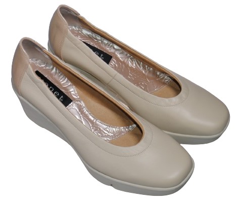 【靴のHOSHIKAWA】  『Monet 881407』 パンプス ウェッジソール 21.5cm〜24.5cm EEE レディース ベージュ 厚底 エレガンス 日本製 本革