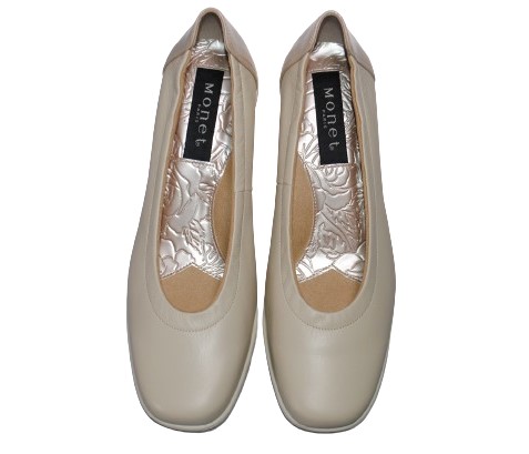 【靴のHOSHIKAWA】  『Monet 881407』 パンプス ウェッジソール 21.5cm〜24.5cm EEE レディース ベージュ 厚底 エレガンス 日本製 本革