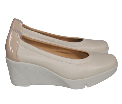 【靴のHOSHIKAWA】  『Monet 881407』 パンプス ウェッジソール 21.5cm〜24.5cm EEE レディース ベージュ 厚底 エレガンス 日本製 本革