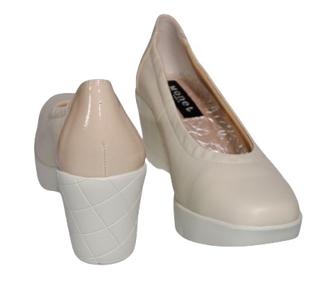 【靴のHOSHIKAWA】  『Monet 881407』 パンプス ウェッジソール 21.5cm〜24.5cm EEE レディース ベージュ 厚底 エレガンス 日本製 本革