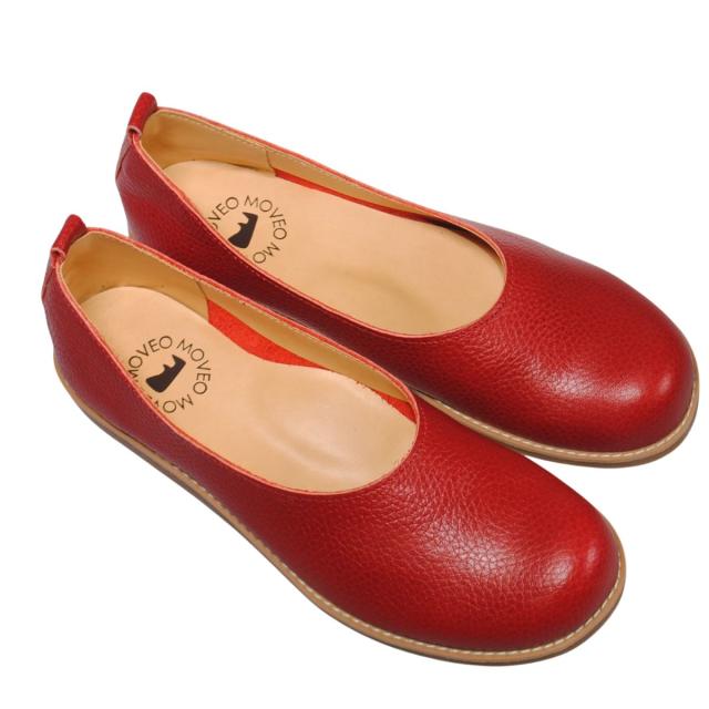 【靴のHOSHIKAWA】  『MOVEO 004』 モベオ パンプス 22.5cm〜24.5cm EEEE ぺたんこ フラット底 レッド カジュアル 日本製 本革 幅広