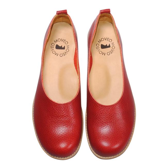 【靴のHOSHIKAWA】  『MOVEO 004』 モベオ パンプス 22.5cm〜24.5cm EEEE ぺたんこ フラット底 レッド カジュアル 日本製 本革 幅広