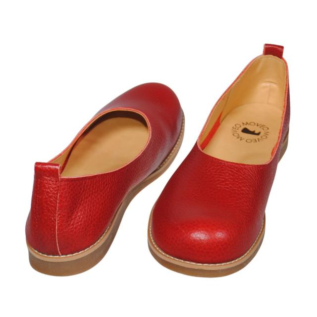 【靴のHOSHIKAWA】  『MOVEO 004』 モベオ パンプス 22.5cm〜24.5cm EEEE ぺたんこ フラット底 レッド カジュアル 日本製 本革 幅広