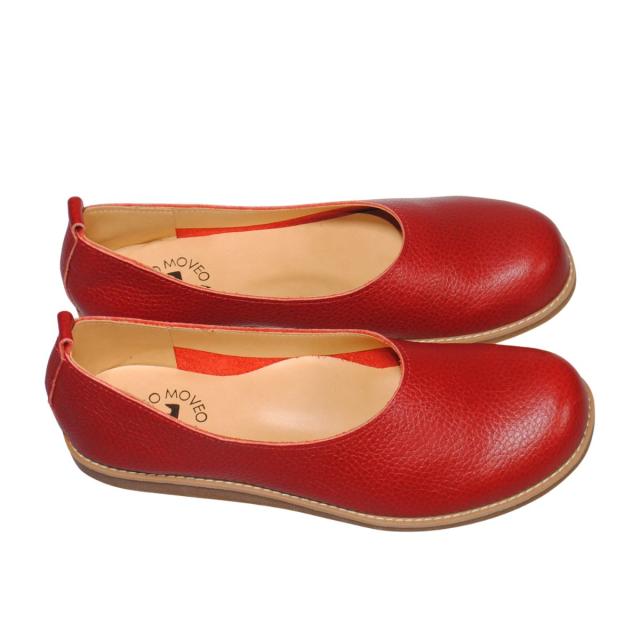 【靴のHOSHIKAWA】  『MOVEO 004』 モベオ パンプス 22.5cm〜24.5cm EEEE ぺたんこ フラット底 レッド カジュアル 日本製 本革 幅広