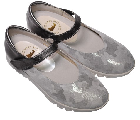 【靴のHOSHIKAWA】  『MOVEO 023』 モベオ パンプス 22cm〜24.5cm EEEE ウェッジソール マジックテープ グレー 日本製 本革 軽量 幅広