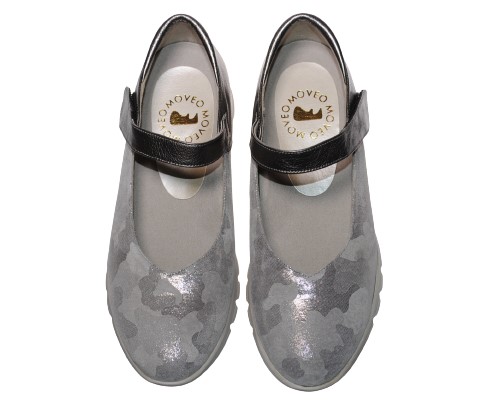 【靴のHOSHIKAWA】  『MOVEO 023』 モベオ パンプス 22cm〜24.5cm EEEE ウェッジソール マジックテープ グレー 日本製 本革 軽量 幅広