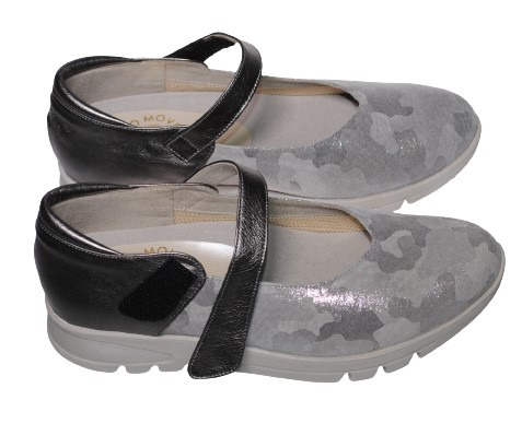 【靴のHOSHIKAWA】  『MOVEO 023』 モベオ パンプス 22cm〜24.5cm EEEE ウェッジソール マジックテープ グレー 日本製 本革 軽量 幅広