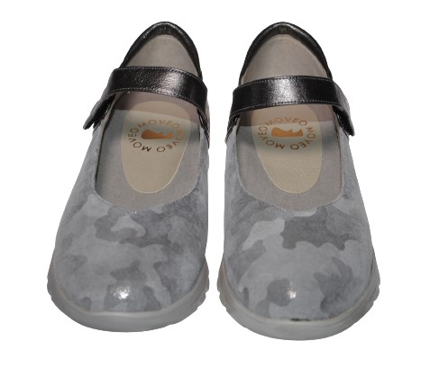 【靴のHOSHIKAWA】  『MOVEO 023』 モベオ パンプス 22cm〜24.5cm EEEE ウェッジソール マジックテープ グレー 日本製 本革 軽量 幅広