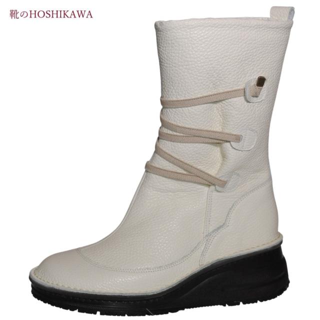 【靴のHOSHIKAWA】  『MOVEO 0241』 モベオ ミドルブーツ 21.5cm〜25cm EEEE 厚底ブーツ アイボリー 日本製 本革  撥水 抗菌加工 軽い 秋冬