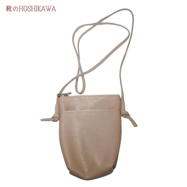 【靴のHOSHIKAWA】  『MOVEO ショルダーバッグ 108』 モベオ レディース ファスナー開閉 小さめ グレー カジュアル 日本製 本革