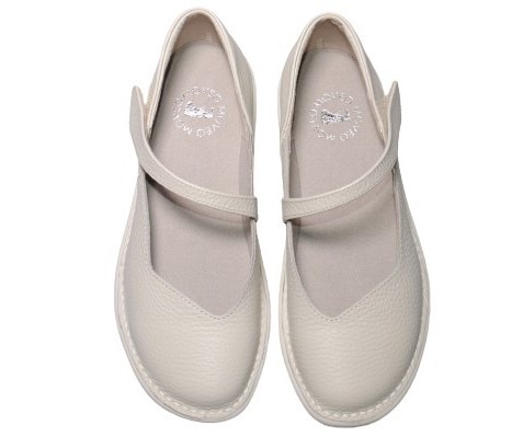 【靴のHOSHIKAWA】  『MOVEO 19607』 モベオ パンプス 22cm〜24.5cm EEEE フラットソール マジックテープ アイボリー 日本製 本革 軽量 幅広