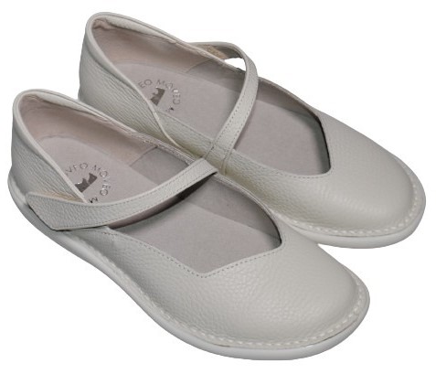 【靴のHOSHIKAWA】  『MOVEO 19607』 モベオ パンプス 22cm〜24.5cm EEEE フラットソール マジックテープ アイボリー 日本製 本革 軽量 幅広