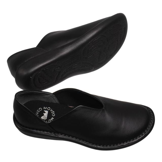 【靴のHOSHIKAWA】  『MOVEO 64261N』 モベオ スリッポン 22cm〜24.5cm EEEE ぺたんこ フラット底 ブラック カジュアル 日本製 本革 幅広 春夏