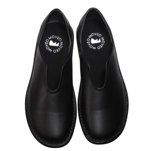 【靴のHOSHIKAWA】  『MOVEO 64261N』 モベオ スリッポン 22cm〜24.5cm EEEE ぺたんこ フラット底 ブラック カジュアル 日本製 本革 幅広 春夏