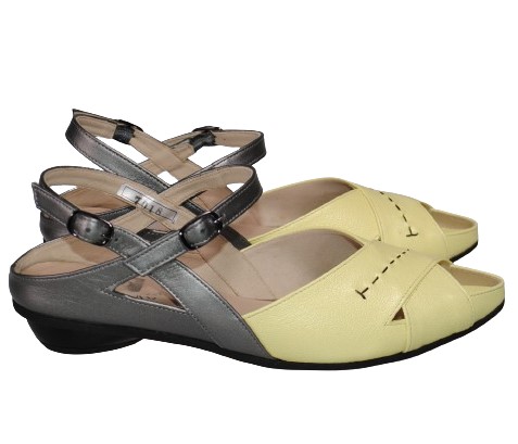 【靴のHOSHIKAWA】  『MOVEO 7018』 モベオ サンダル 22cm〜24.5cm EEE ローヒール ストラップ イエロー 日本製 本革 幅広 春夏