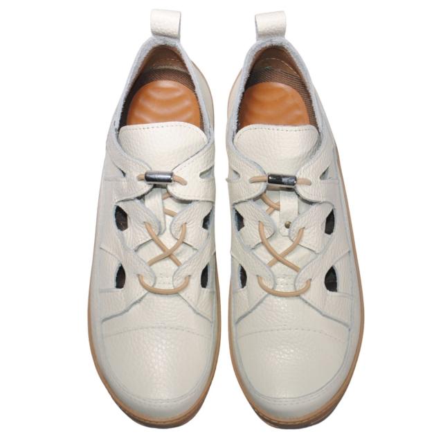 【靴のHOSHIKAWA】  『MOVEO 103-900』 モベオ カジュアルシューズ 22.5cm〜24.5cm レディース アイボリー ゴムレース 撥水加工 抗菌 日本製 幅が広い 本革 春夏