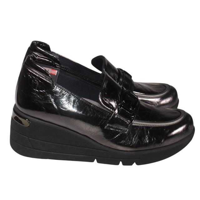 【靴のHOSHIKAWA】  『MOVEO 92031』 モベオ 厚底ローファー 22.5cm〜24.5cm EEEE レディース ブラックメタ 日本製 幅が広い 本革 軽量 秋冬