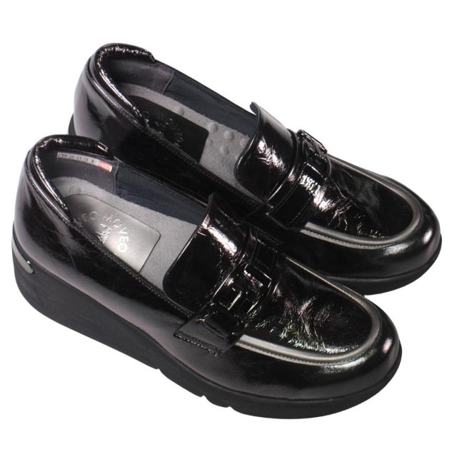 【靴のHOSHIKAWA】  『MOVEO 92031』 モベオ 厚底ローファー 22.5cm〜24.5cm EEEE レディース ブラックメタ 日本製 幅が広い 本革 軽量 秋冬