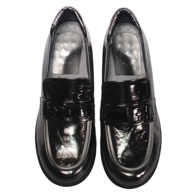 【靴のHOSHIKAWA】  『MOVEO 92031』 モベオ 厚底ローファー 22.5cm〜24.5cm EEEE レディース ブラックメタ 日本製 幅が広い 本革 軽量 秋冬