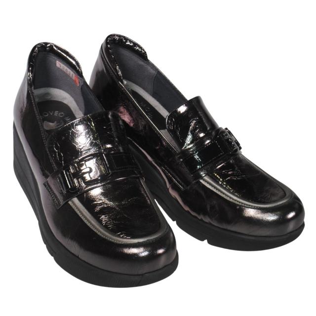 【靴のHOSHIKAWA】  『MOVEO 92031』 モベオ 厚底ローファー 22.5cm〜24.5cm EEEE レディース ブラックメタ 日本製 幅が広い 本革 軽量 秋冬