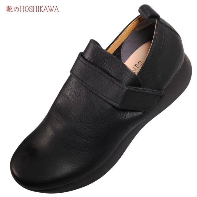 【靴のHOSHIKAWA】  『MOVEO 9310』 モベオ ブーティー S M L 2L レディース ブラック ショートブーツ クッションが良い 幅が広い マジックテープ 厚底 日本製 天然皮革 秋冬