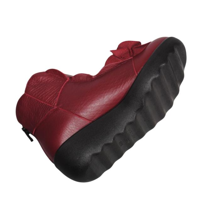 【靴のHOSHIKAWA】  『SPORTS NINE 1422』 スポーツナイン ショートブーツ 21.5cm〜24.5cm EEE ワイン レディース ショート丈 厚底 ブーツ 花コサージュ 後ろファスナー 本革 国産 秋冬