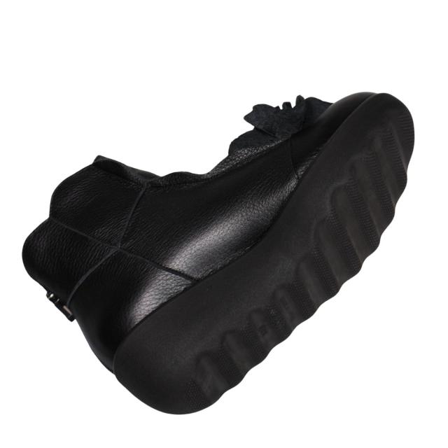 【靴のHOSHIKAWA】  『SPORTS NINE 1422』 スポーツナイン ショートブーツ 21.5cm〜24.5cm EEE ブラック レディース ショート丈 厚底 ブーツ 花コサージュ 後ろファスナー 本革 国産 秋冬