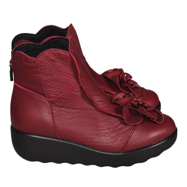 【靴のHOSHIKAWA】  『SPORTS NINE 1422』 スポーツナイン ショートブーツ 21.5cm〜24.5cm EEE ワイン レディース ショート丈 厚底 ブーツ 花コサージュ 後ろファスナー 本革 国産 秋冬