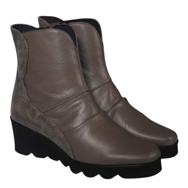 【靴のHOSHIKAWA】  『SPORTS NINE 2104』 スポーツナイン ショートブーツ 21.5cm〜24.5cm グレー レディース ショート丈 ウェッジソール 本革 国産 秋冬