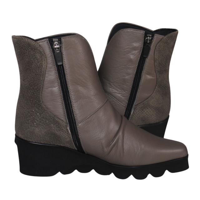 【靴のHOSHIKAWA】  『SPORTS NINE 2104』 スポーツナイン ショートブーツ 21.5cm〜24.5cm グレー レディース ショート丈 ウェッジソール 本革 国産 秋冬