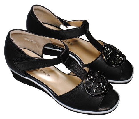 【靴のHOSHIKAWA】  『SPORTS NINE 2790』 スポーツナイン サンダル 21.5cm〜24.5cm EEE ブラック オープントゥ ウェッジソール マジック 日本製 本革 春夏