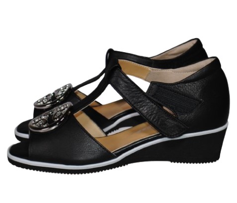 【靴のHOSHIKAWA】  『SPORTS NINE 2790』 スポーツナイン サンダル 21.5cm〜24.5cm EEE ブラック オープントゥ ウェッジソール マジック 日本製 本革 春夏