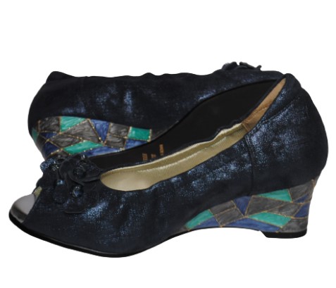 【靴のHOSHIKAWA】  『NINE DI NINE 3411』 ナインディナイン パンプス 21.5cm〜24.5cm EEE ブルーー レディース ヒール ウェッジソール 国産 秋冬