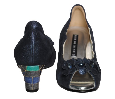 【靴のHOSHIKAWA】  『NINE DI NINE 3411』 ナインディナイン パンプス 21.5cm〜24.5cm EEE ブルーー レディース ヒール ウェッジソール 国産 秋冬