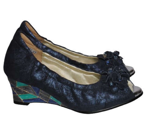 【靴のHOSHIKAWA】  『NINE DI NINE 3411』 ナインディナイン パンプス 21.5cm〜24.5cm EEE ブルーー レディース ヒール ウェッジソール 国産 秋冬