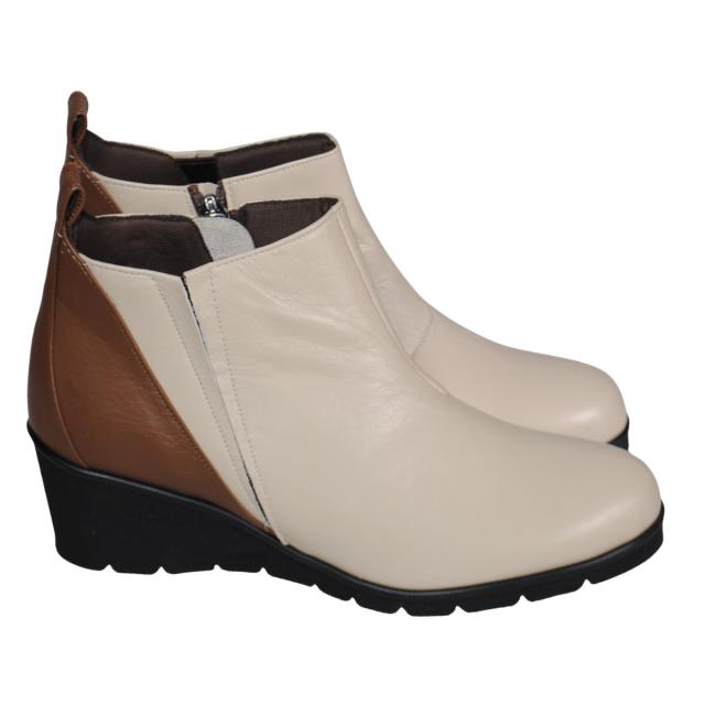 【靴のHOSHIKAWA】  『SPORTS NINE 4525』 スポーツナイン ショートブーツ 22cm〜24.5cm EEE ベージュC レディース ウェッジソール ショート丈 スムース革 本革 幅広 国産 防滑