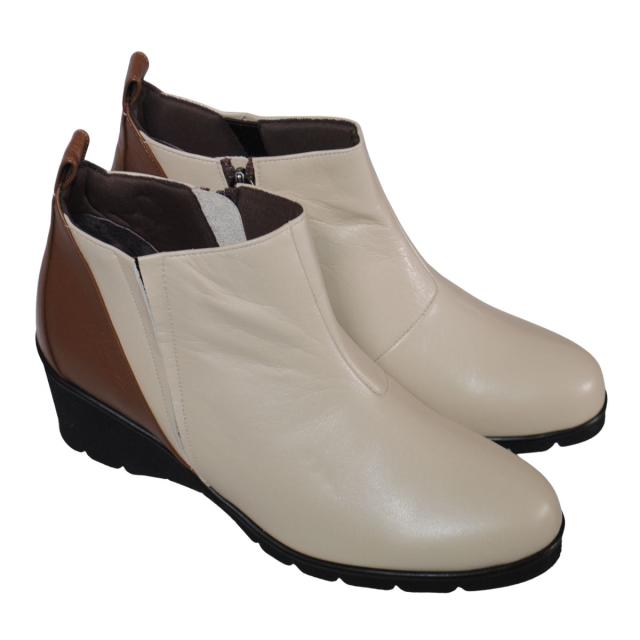 【靴のHOSHIKAWA】  『SPORTS NINE 4525』 スポーツナイン ショートブーツ 22cm〜24.5cm EEE ベージュC レディース ウェッジソール ショート丈 スムース革 本革 幅広 国産 防滑