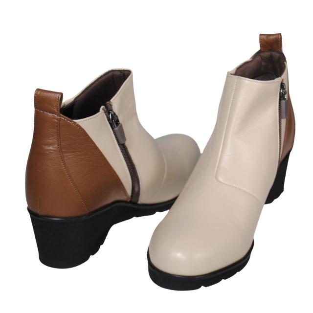 【靴のHOSHIKAWA】  『SPORTS NINE 4525』 スポーツナイン ショートブーツ 22cm〜24.5cm EEE ベージュC レディース ウェッジソール ショート丈 スムース革 本革 幅広 国産 防滑