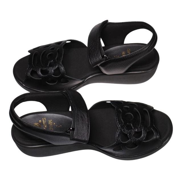 【靴のHOSHIKAWA】  『SPORTS NINE 4707』 スポーツナイン サンダル 21.5cm〜24.5cm EEE ブラック オープントゥ ウェッジソール マジックテープ コンフォート バックベルト 日本製 本革 春夏