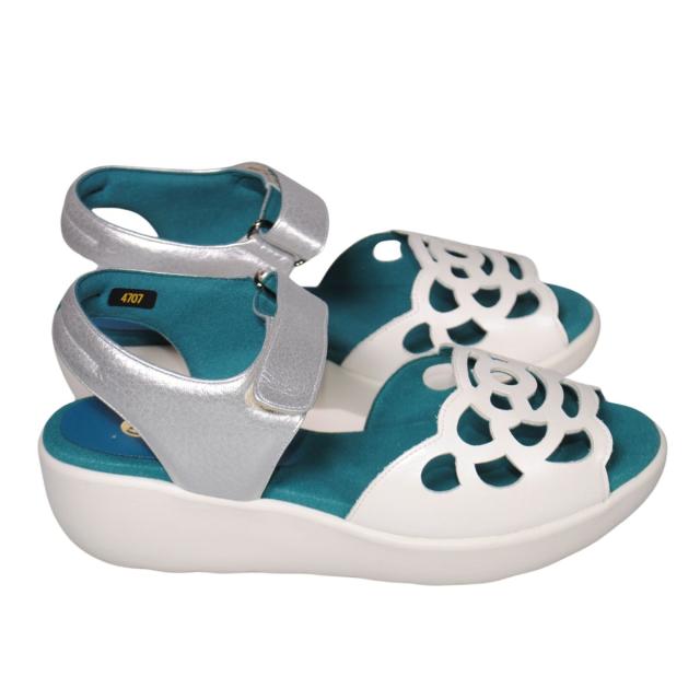 【靴のHOSHIKAWA】  『SPORTS NINE 4707』 スポーツナイン サンダル 21.5cm〜24.5cm EEE ホワイト オープントゥ ウェッジソール マジックテープ コンフォート バックベルト 日本製 本革 春夏