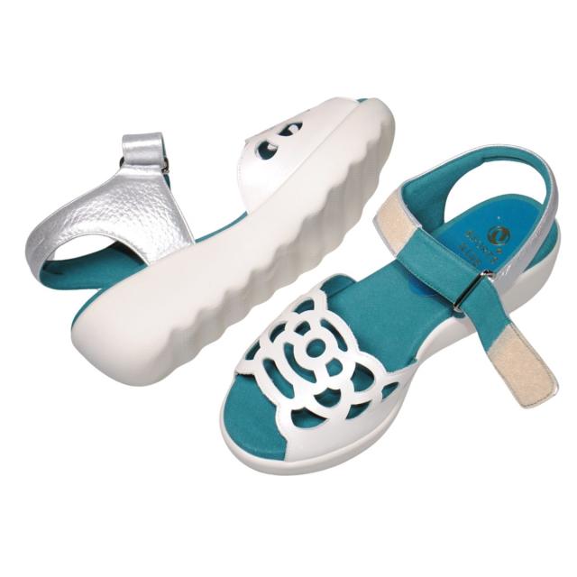 【靴のHOSHIKAWA】  『SPORTS NINE 4707』 スポーツナイン サンダル 21.5cm〜24.5cm EEE ホワイト オープントゥ ウェッジソール マジックテープ コンフォート バックベルト 日本製 本革 春夏