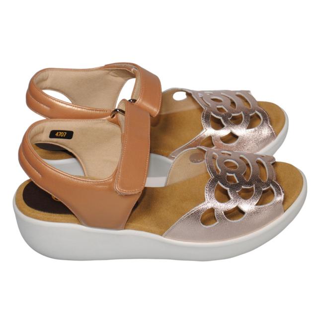 【靴のHOSHIKAWA】  『SPORTS NINE 4707』 スポーツナイン サンダル 21.5cm〜24.5cm EEE ピンク オープントゥ ウェッジソール マジックテープ コンフォート バックベルト 日本製 本革 春夏