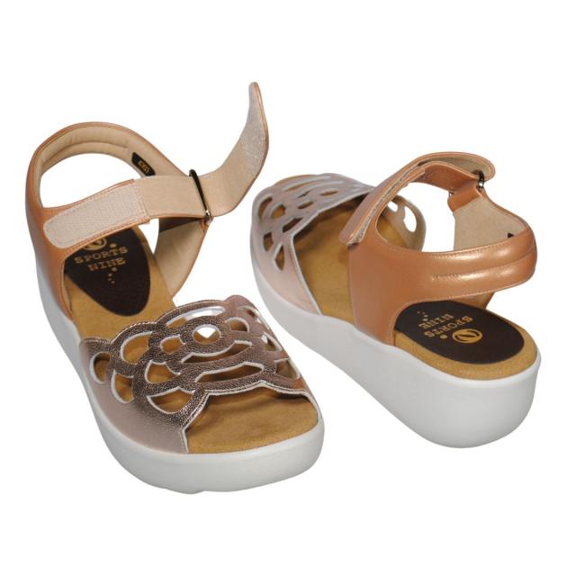 【靴のHOSHIKAWA】  『SPORTS NINE 4707』 スポーツナイン サンダル 21.5cm〜24.5cm EEE ピンク オープントゥ ウェッジソール マジックテープ コンフォート バックベルト 日本製 本革 春夏