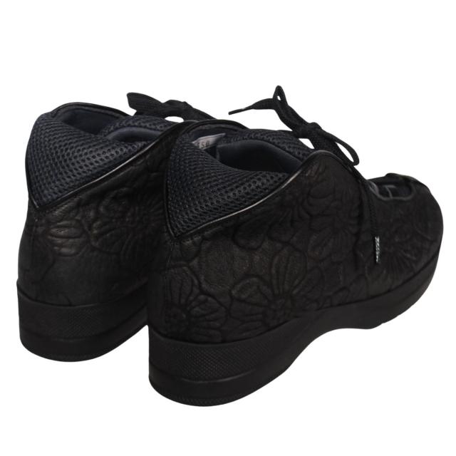 【靴のHOSHIKAWA】  『SPORTS NINE 550』 スポーツナイン ブーティー 21.5cm〜25cm ブラック レースアップ カジュアル ブーツ ショート丈 ブラック フラワー型押し 幅広 本革 国産 秋冬