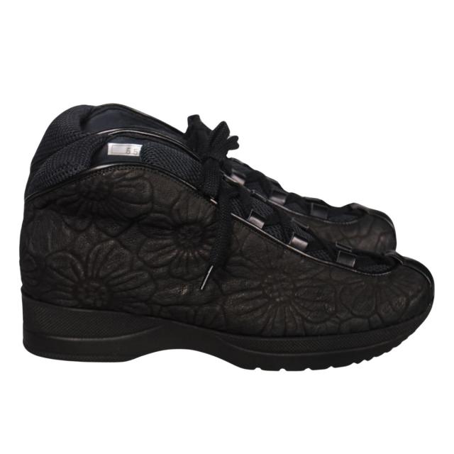 【靴のHOSHIKAWA】  『SPORTS NINE 550』 スポーツナイン ブーティー 21.5cm〜25cm ブラック レースアップ カジュアル ブーツ ショート丈 ブラック フラワー型押し 幅広 本革 国産 秋冬